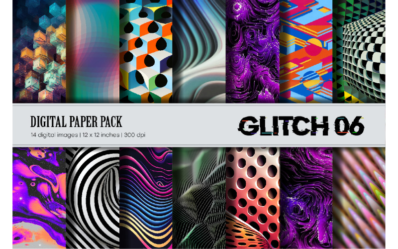 Glitch Psychedelic 06. Digital Paper. Pattern