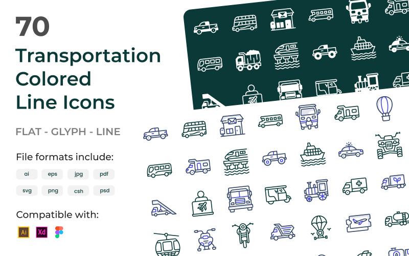Pack of Transport Colored Line icons Icon Set