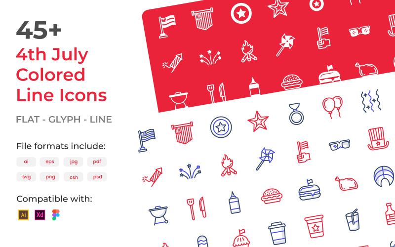 Set of 4th july Colored Line Icons Icon Set