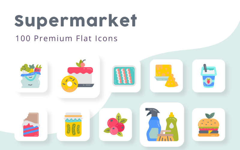 Supermarket Unique Flat Icons Icon Set