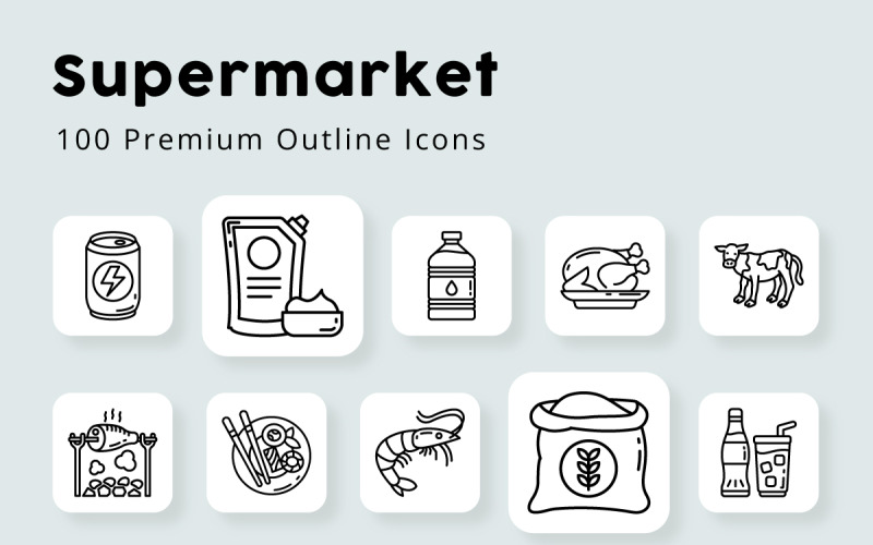 Supermarket Unique Outline Icons Icon Set
