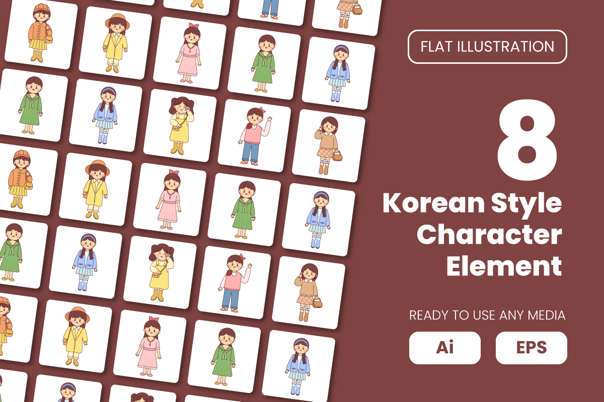 Collection of Korean Style Character Element in Flat Illustration