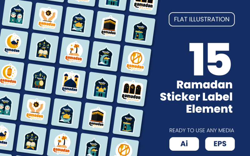 Collection of Ramadan Sticker Label Element in Flat Illustration Vector Graphic