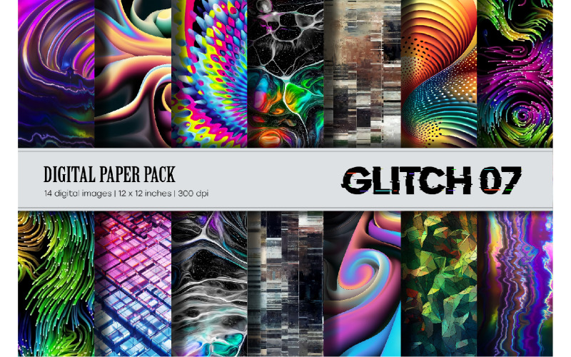 Glitch Psychedelic 07. Digital Paper. Pattern
