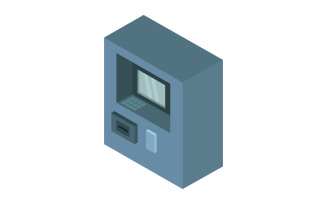 Isometric ATM illustrated and colored on a white background