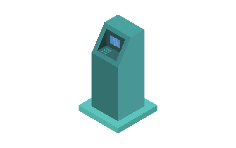 Isometric ATM illustrated on a white background Vector Graphic