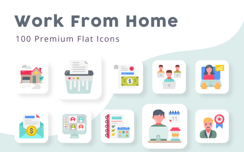 Work From Home Flat Icons Icon Set