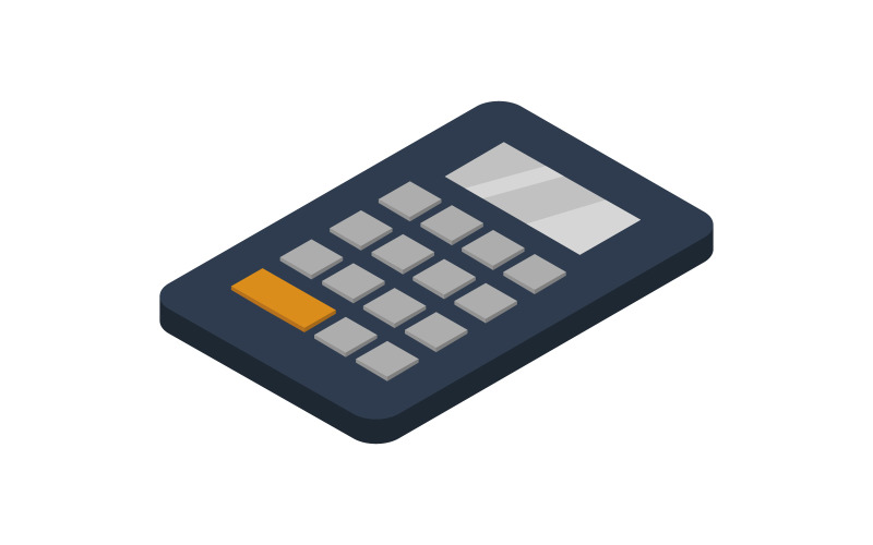 Isometric calculator illustrated and colored on a white background Vector Graphic