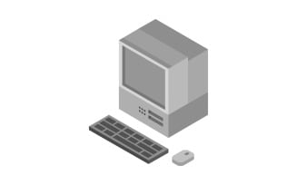 Isometric illustrated computer in vector and colored on white background