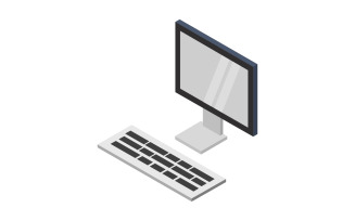 Vectorized and colored isometric computer on a white background
