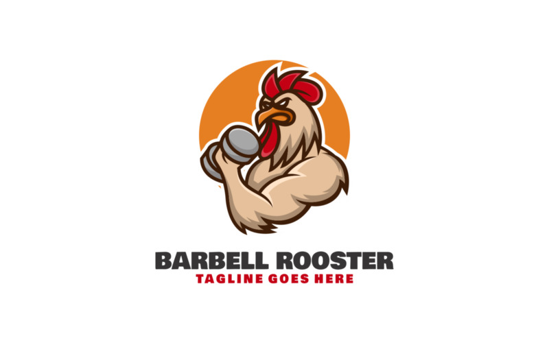Barbell Rooster Mascot Cartoon Logo Logo Template