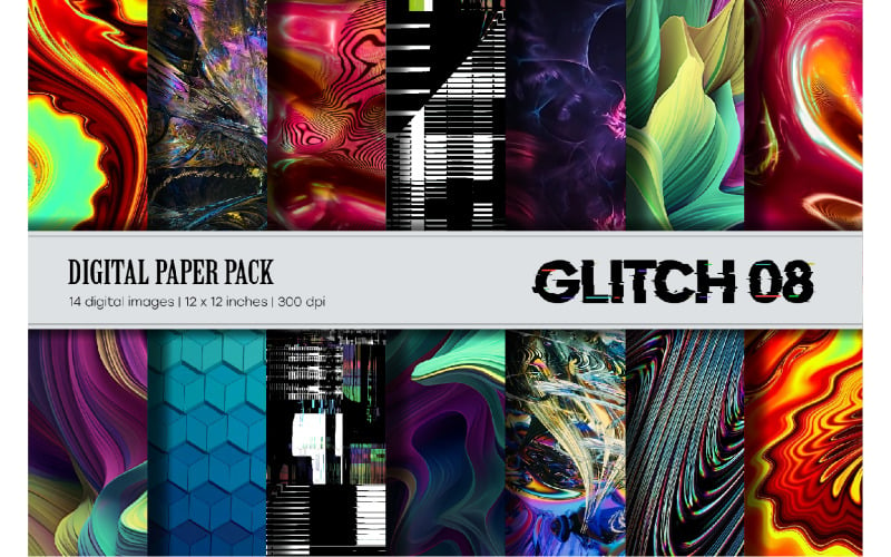 Glitch Psychedelic 08. Digital Paper Sets. Pattern