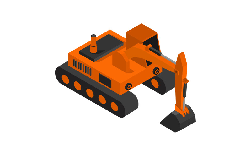 Isometric excavator colored in vector on a white background Vector Graphic