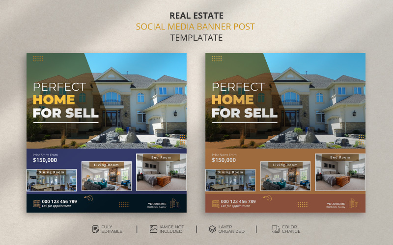Modern real estate or home property sale social media banner post design templates Social Media