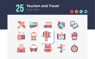 Tourism and Travel Icons Flat Style