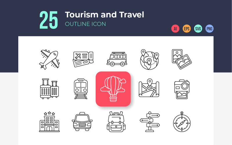Tourism and Travel Icons Outline Icon Set