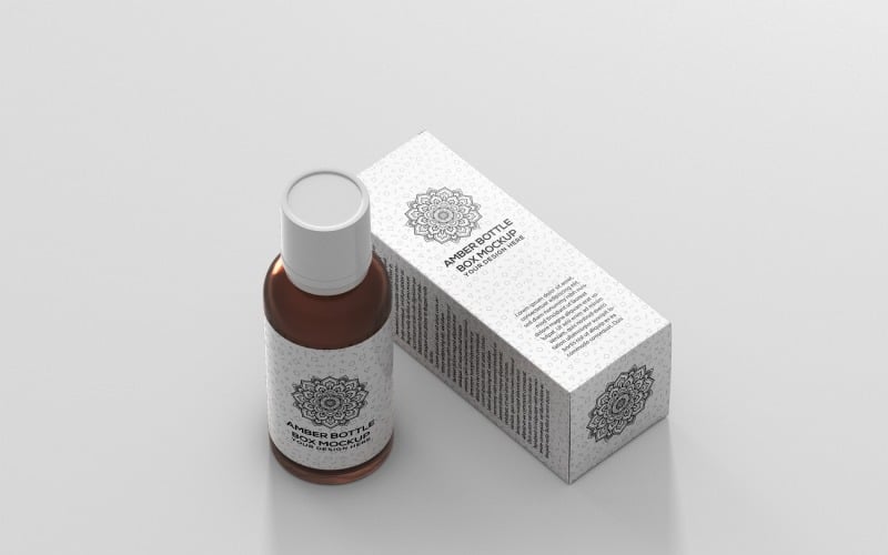 Amber Bottle - Amber Bottle with Box Mockup Product Mockup