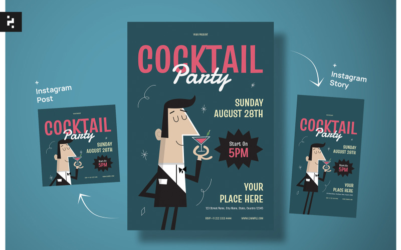 Cocktail Party Flyer Mid Century Style Corporate Identity