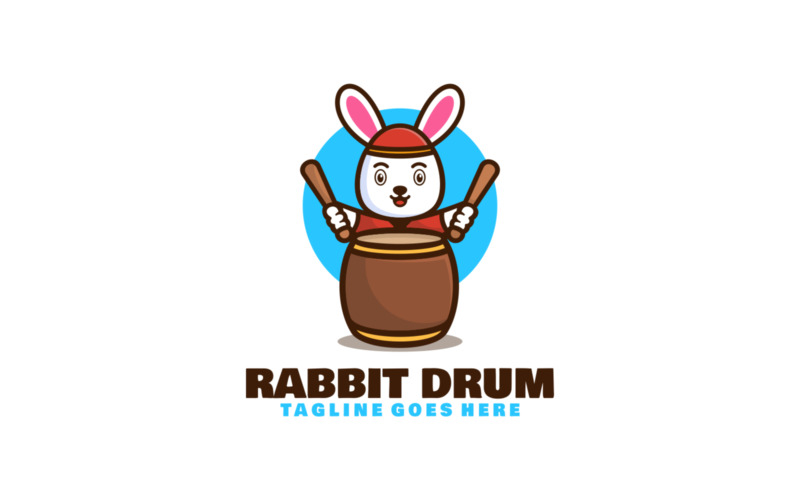 Rabbit Drum Mascot Cartoon Logo 1 Logo Template