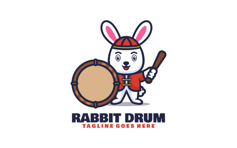 Rabbit Drum Mascot Cartoon Logo Logo Template