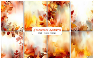 Watercolor autumn leaves background, autumn leaves falling art digital paper