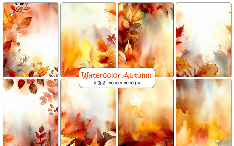 Watercolor autumn leaves background, autumn leaves falling art digital paper Background