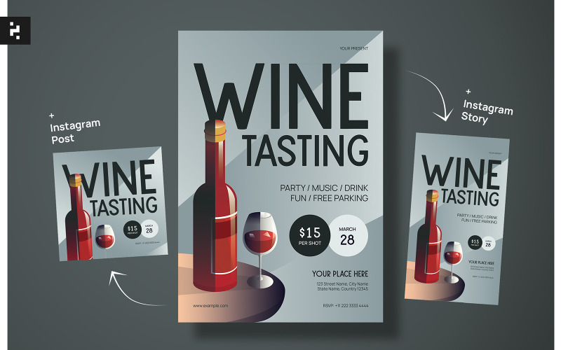 Wine Tasting Flyer Art Deco Style Corporate Identity