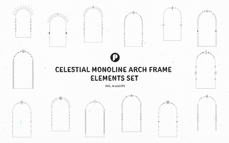 Celestial Monoline Arch Frame Elements Set Illustration
