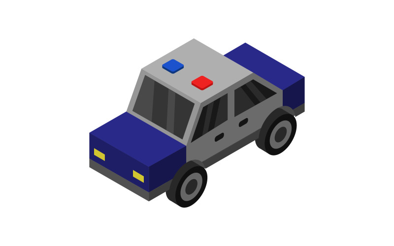 Illustrated and colored isometric police car on a white background Vector Graphic