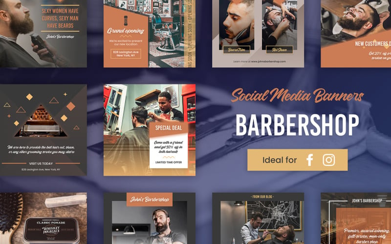 Instagram Banner Templates for Barbershops Social Media