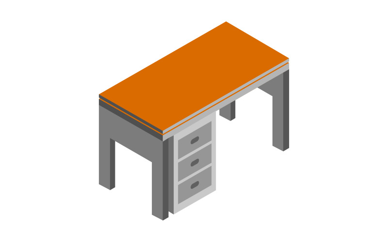 Isometric office desk in vector on white background Vector Graphic