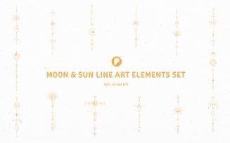 Moon and Sun Line Art Elements Set