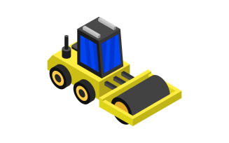 Road roller in vector and isometric on background
