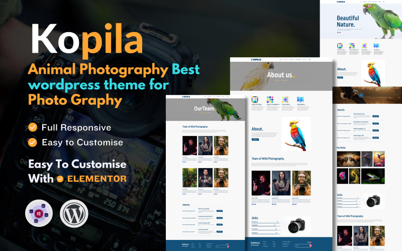 Kopila Animal Photography & Portfolio WordPress theme WordPress Theme