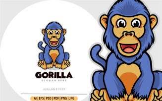 Cute monkey mascot cartoon logo illustration