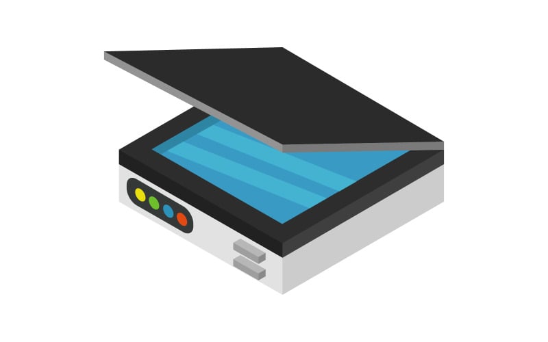Isometric scanner illustrated in vector and colored on background Vector Graphic