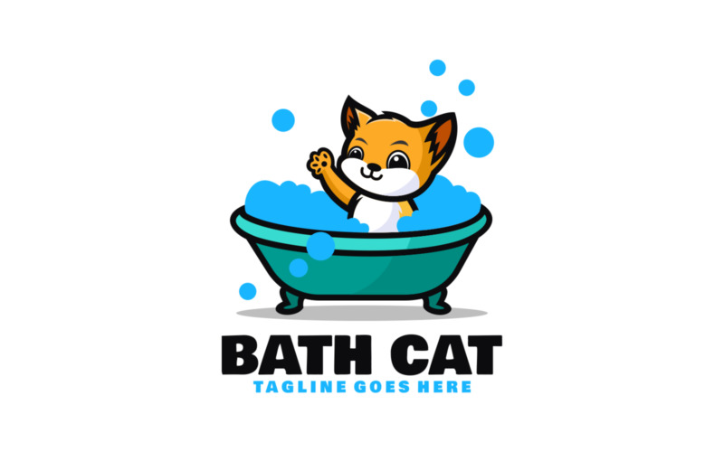 Bath Cat Mascot Cartoon Logo Logo Template
