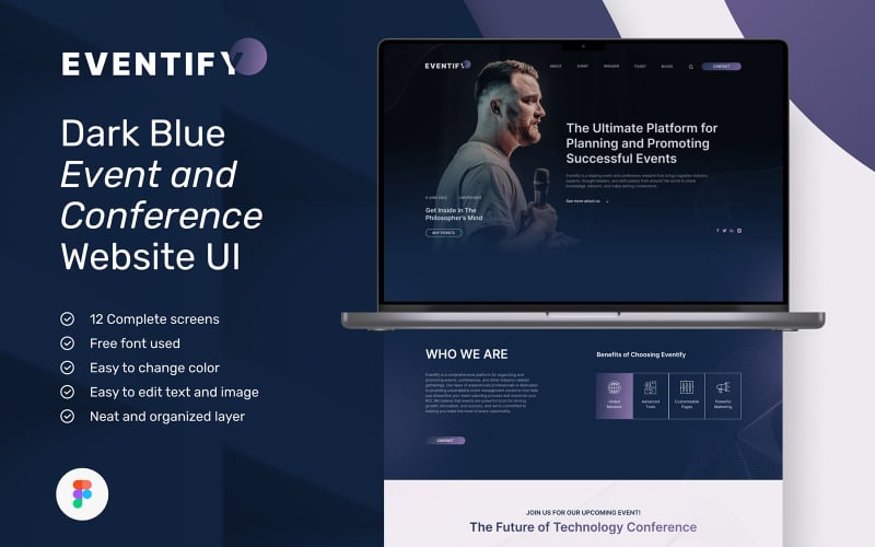 Eventify – Dark Blue Event & Conference Website UI Element