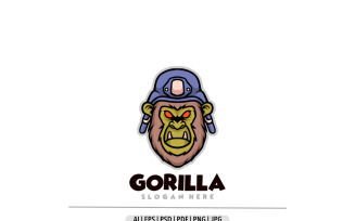 Helmeted gorilla cartoon mascot design