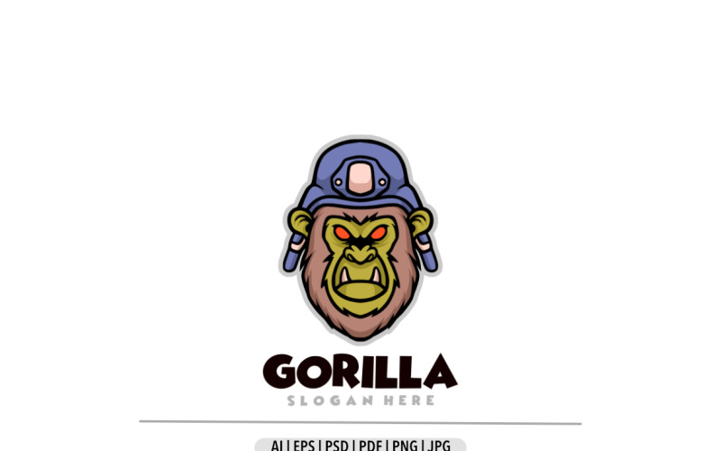 Helmeted gorilla cartoon mascot design Logo Template