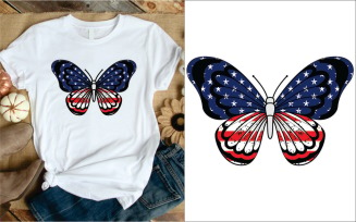 Butterfly Cute American Flag 4th Of July T-Shirt