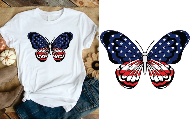 Butterfly Cute American Flag 4th Of July T-Shirt T-shirt