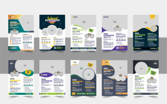 Kids back to school education admission flyer layout or School admission flyer design bundle