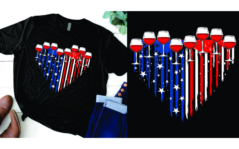 Red wine & Blue 4th of July independence day usa for women men T-Shirt Design T-shirt