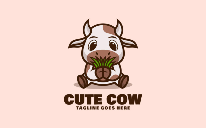 Cute Cow Mascot Cartoon Logo Logo Template