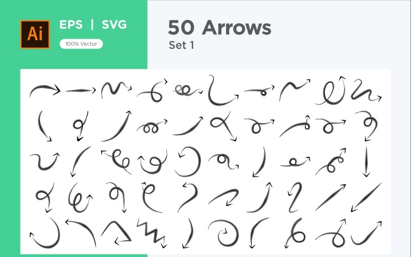 Hand Drawn Abstract Arrow Design Set 50 V 1 sec .4 Vector Graphic