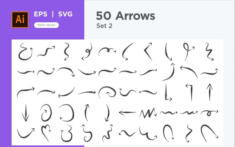 Hand Drawn Abstract Arrow Design Set 50 V 2 sec .4 Vector Graphic