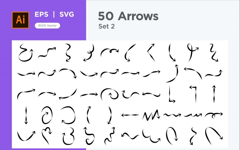 Hand Drawn Abstract Arrow Design Set 50 V 2 sec .5 Vector Graphic