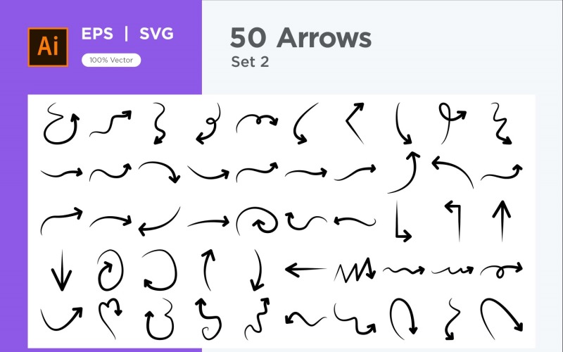 Hand Drawn Abstract Arrow Design Set 50 V 2 Vector Graphic