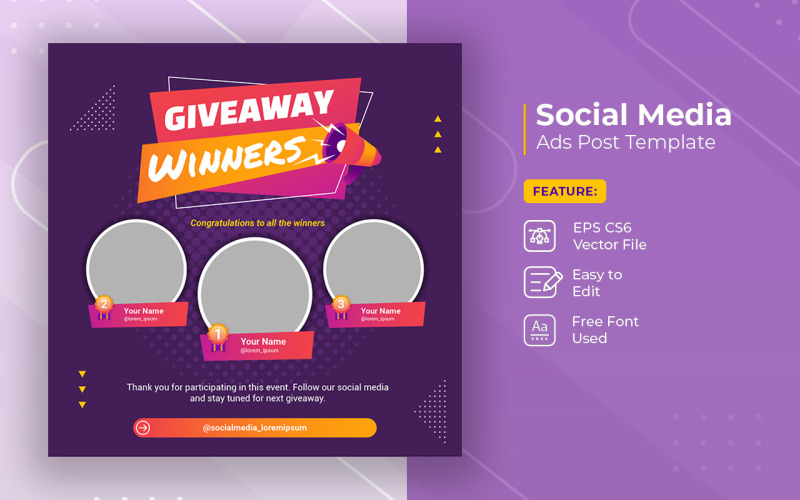 Giveaway winner announcement social media post banner template vol 1 Social Media